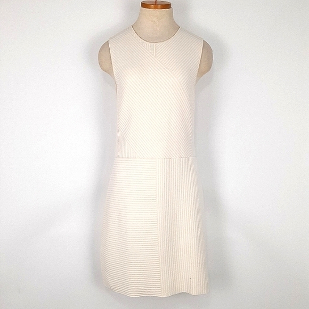 New Theory IRELIA Geometric Knit Dress In Cream/White Combo Size Women's Large - Picture 2 of 8